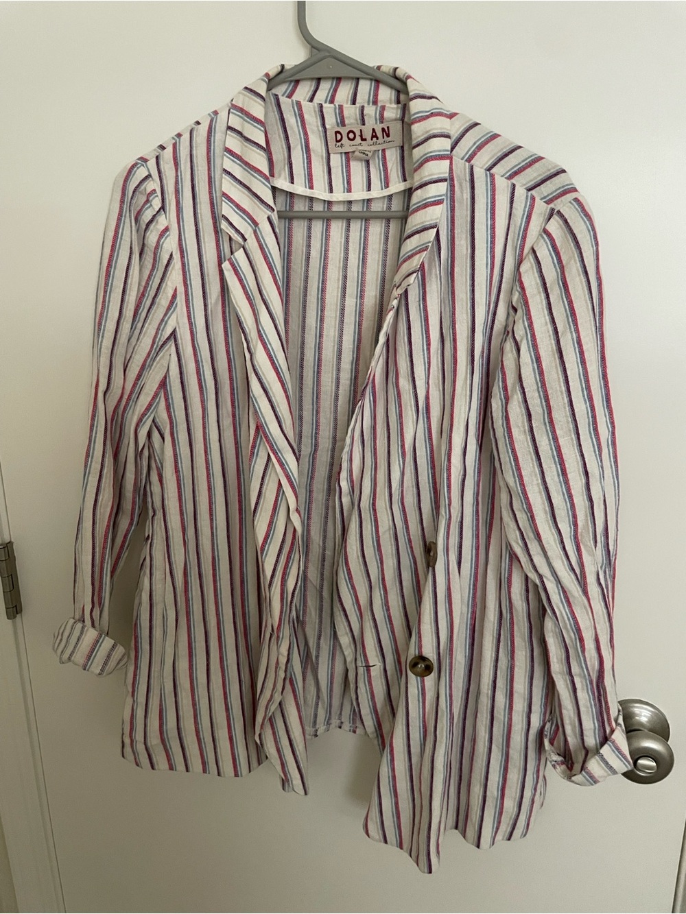 dolan White Blazer with Red and Blue Stripes
